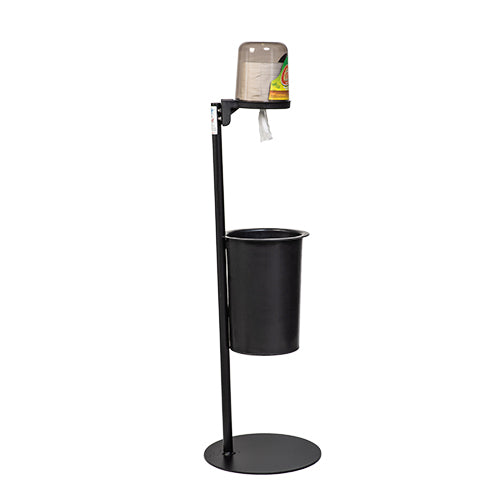 CitrusWirx disinfectant wipe dispenser on black freestanding stand right view